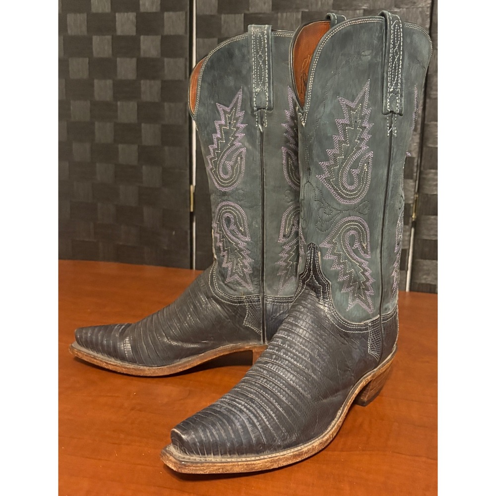 Lucchese 1883 Womens Navy Blue Lizard Skin Western Cowboy Boots N600754 Size 7 B